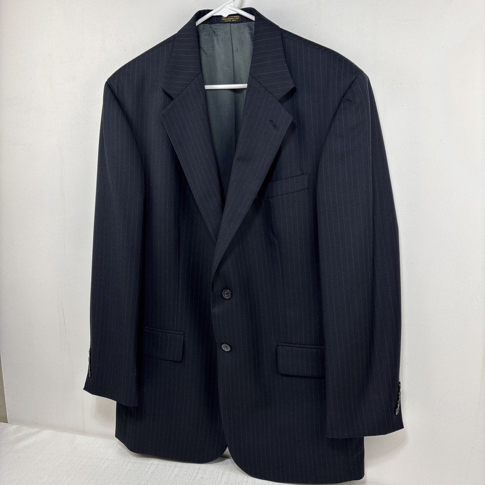 Oscar De La Renta Cashmere Wool Blend Navy‎ Pinstripe Blazer Suit Jacket 42L EUC - Picture 2 of 13